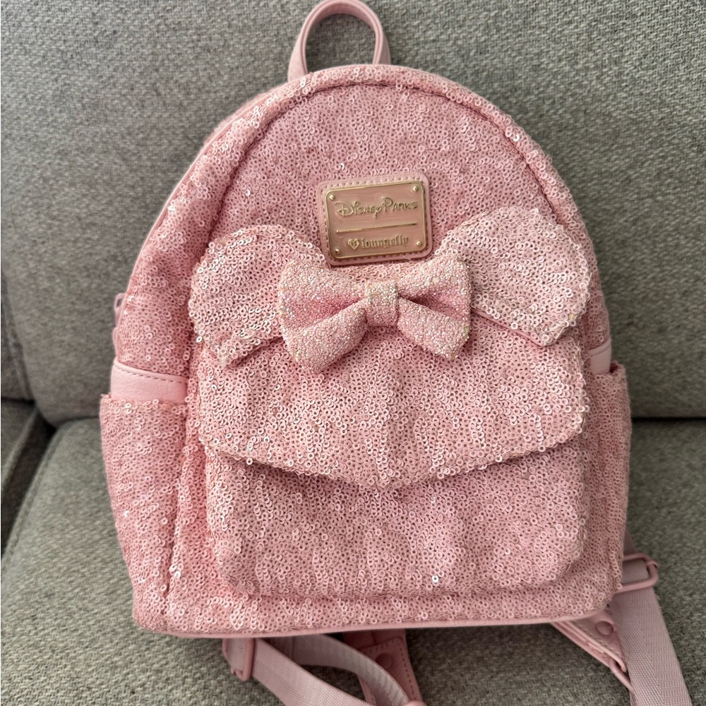 Disney Parks Loungefly Millennial Pink Minnie Mouse Sequin Mini Backpack Ears